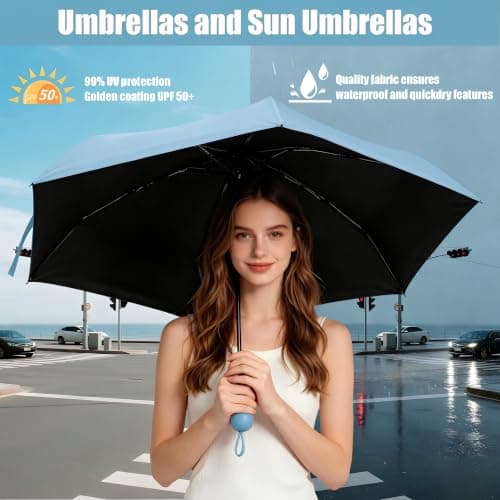 Cosiesnest 2 Pack Mini Folding Umbrellas with Capsule Cases, 6 Ribs Lightweight Compact Travel Umbrella for Handbag, Windproof UV Protection UPF 50+ Sun & Rain Umbrella for Women Men (Black & Blue) — view 6