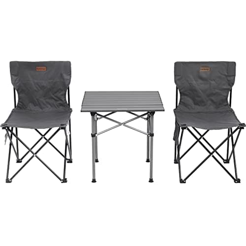 Rainberg Foldable Camping Table Set with 2 Chair, Outdoor Indoor Use for BBQ, Picnic, Garden Parties, Foldable Portable Design. (Small Table with 2 Chairs, Grey)