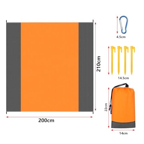 AYBUY Outdoor Travel Blanket, 200 x 210 cm Sandproof Beach Mat, Orange — view 3