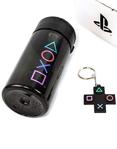 PlayStation Water Bottle & Keychain Gift For Adults & Kids | Gaming Sports Drink 18oz | Boy & Girl Gamer Present | Black Waterproof & Straw Drinking Cup — view 5