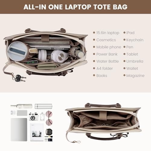 LOVEVOOK Laptop Handbags for Women, 15.6 Inch Ladies Work Bags Large Tote Bags with Compartments, PU Leather Womens Handbag Shoulder Bag for Office School Teacher Shopping Business — view 4
