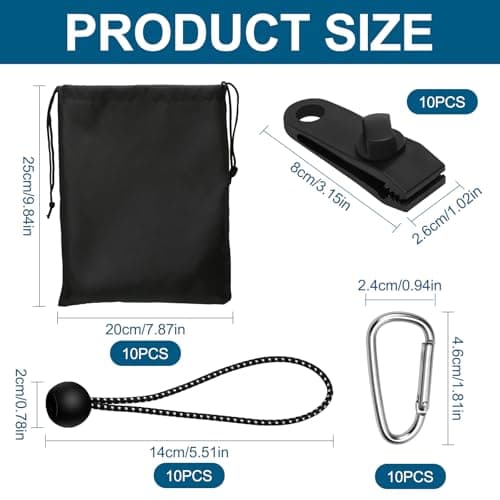 10 Pack Sand Bags for Outdoor Gazebo Curtains,Portable Gazebo Weights with 10 Sandbags, 10 Carabiners, 10 Clips and 10 Bungee Balls, Sandbag Weights for Curtains Weight, Tents, Tablecloths — view 2