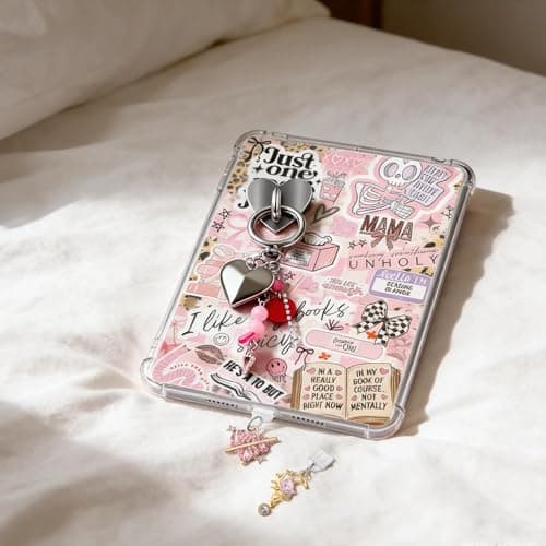 LUKDNEEY 6 Pcs Inserts for E-Reader Clear Case, 2 Pcs Dust Plug Charms and 1 Keychain Charm — view 2