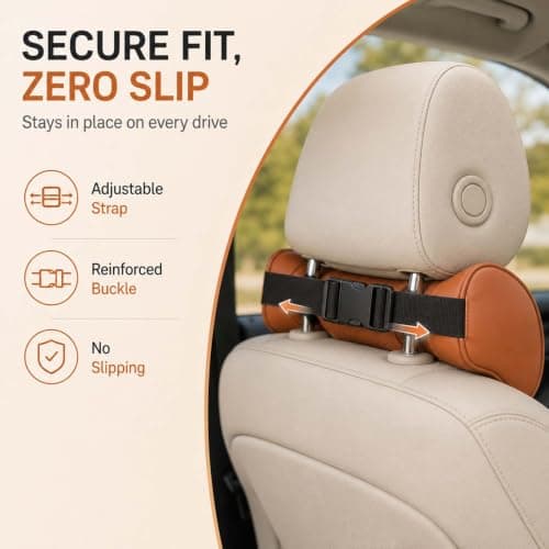 Universal Memory Foam Car Headrest Neck Pillow, with Leather Cover，Maroon — view 4