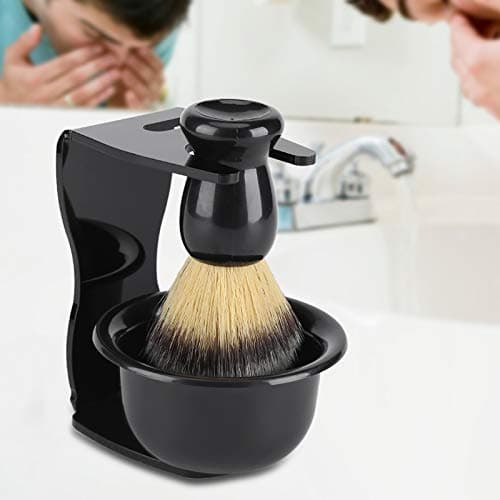 equlup Men Shaving Kit, Professional Portable Nylon Shaving Brush Acrylic Hair Shave Stand Black ABS Razors Bowl Set for Home Travel Men Gift — view 3