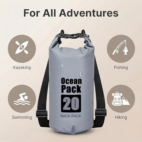 RONGZUBAT 15L Large Waterproof Dry Bag with Shoulder Strap, Roll Top Dry Sack for Outdoor Gear, Waterproof Bag for Kayaking, Boating, Paddle Boarding, Camping, Beach, Fishing and Travel - Grey — view 3