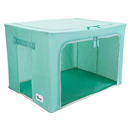 Periea ‘Beau’ Folding Collapsible Stackable Fabric Home Storage Boxes with Steel Frames (Seaglass, Large)