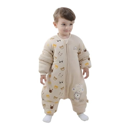 Mosebears Baby Sleeping Bag, 2.5 TOG baby sleep sack with Legs,Warmly Lined Winter Sleeping Bag with Removable Sleeves(Bear,18-36 Months(baby height 85-95cm))