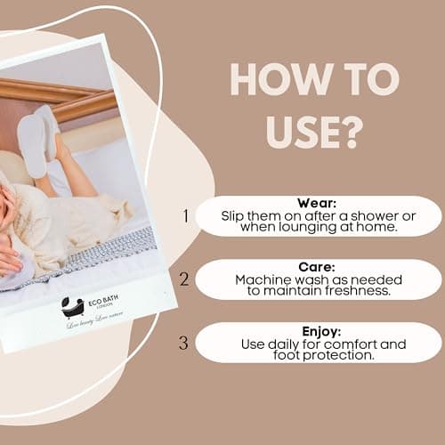 Eco Bath London Natural Toweling Slippers - Luxury 100% Organic Cotton, Ultra Soft, Machine Washable Indoor Slippers for Bath and Home, L Size (8-9) — view 6
