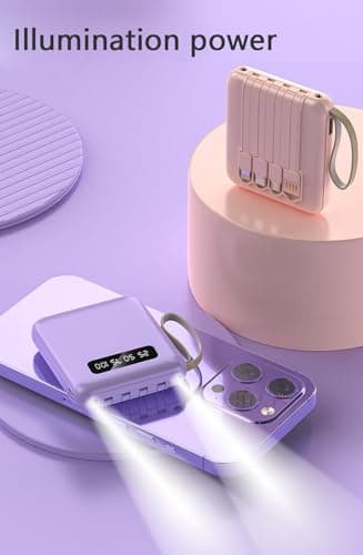 Portable Charger Power Bank 20000mah Display Power Bank, Fast Charging, Fast Mobile Phone Charging, 4 Cord Mobile Power (purple) — view 4