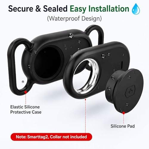 Dog Collar Holder(2 Pack) for Galaxy Smarttag2, Waterproof Silicone Case for Pet Cat, Anti-Lost Scratch Resistant Protective Cover Accessory for Samsung Galaxy Smart tag2 (Black) — view 5
