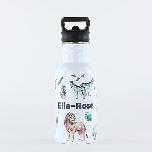 cribstar Personalised Kids Water Bottle - Stainless Steel - BPA Free - Leak Proof - Perfect for School, Sports, Holidays, Travel or anywhere. (Safari 1) — view 2