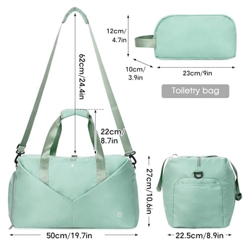 Ceneda Large Gym Bag with Toiletry Bag, Water Resistant Sport Duffel Bag with Shoes Compartment & Wet Pocket, Portable Lightweight Travel Bag, Overnight Weekender Bag Yoga Bag, Mint Green — view 5