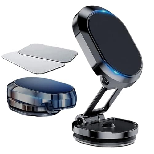 Leeneen Magnetic Phone Holder for Car,Foldable Ultra Strong Magnetic Suction Car Phone Mount with2Metal Plates.360Rotation Universal Adjustable Smartphone Dash Mount for All Phones&Tablets (Black)
