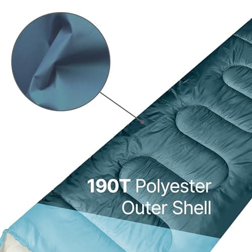 azark Premium Lightweight Sleeping Bag for Adults & Kids, 400 GSM, 4 Season Waterproof Sleeping Bag, Comfortable & Portable, Machine Washable, Camping & Hiking Essential (Light blue/Dark Blue) — view 5