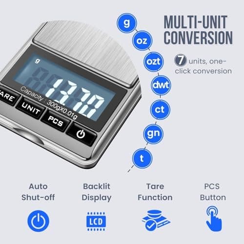 Flexzion Jewelry Small Digital Scale .01 Gram Accuracy - Portable Digital Jewelry Scale Gram & Ounces with 300g Weight Capacity - Micro Scale for Herbs, Gold, Coins with Multi-Unit Conversion — view 2