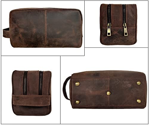 Rustic Town Leather Toiletry Bag - Spacious Dual Compartment Dopp Kit Organizer for Easy Packing - Premium Full Grain Leather Shaving & Bathroom Travel Case - Ideal Gift for Men & Women, Dark Brown — view 5