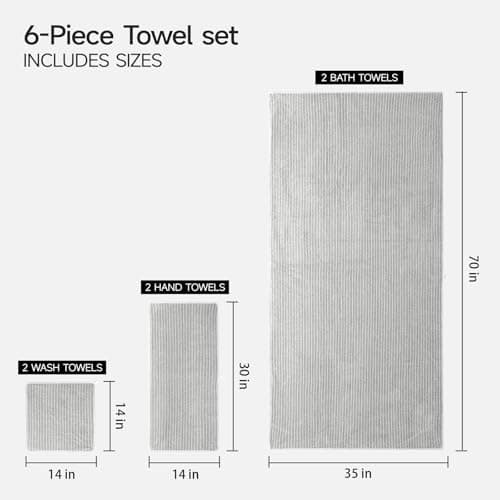 REDKISS Super Soft Luxurious Towel Set-Highly Absorbent-2 Bath Towels 2 Hand Towels 2 Washcloths-Microfiber Coral Velvet Quicker to Dry Towel for Fitness, Bathroom, Sports, Yoga, Travel(Grey，6Pack — view 3