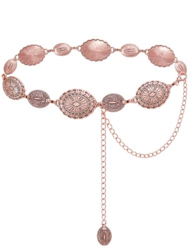 TOPACC Western Metal Concho Belt for Women Cowgirl Chain Belts for Dresses Jeans Country Concert Outfit, C Rose Gold, Fit waist: 30-32 in