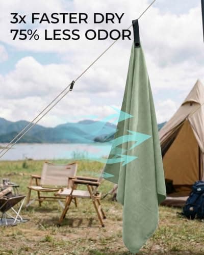 Chakipee Quick Dry Microfibre Towels Travel & Camping Microfiber Towel. Fast Drying, Super Absorbent & Ultra Compact for Travel, gym, sports, camping, Beach & hiking, 1 Pack, 120 x 60cm, Army Green — view 5
