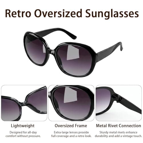 Fawley Oversized Sunglasses for Women Black Ladies Sunglasses Round Lightweight Polarized Sunglasses Big Driving Sun Glasses Fashion Trendy Oversized Eyewear for Sunscreen Travel Party — view 3