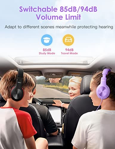 Nabevi Kids Headphones, Childrens Headphones with Microphone, 85/94dB Volume Limit, HD Sound, Sharing Function, Wired Headphone for Kids Boys Girls for Tablet/iPad/Kindle/PC/School/Travel, Black Red — view 6