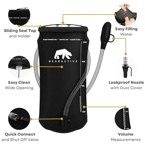 Bearactive Hydration Bladder, Water Bladder 2L for Running Backpack with BPA-Free TPU, Hydration Pack, Leak-Proof Water Pouch, No Plastic Smell – Hiking, Running, Cycling & Camping (Black, 1 Litre) — view 4
