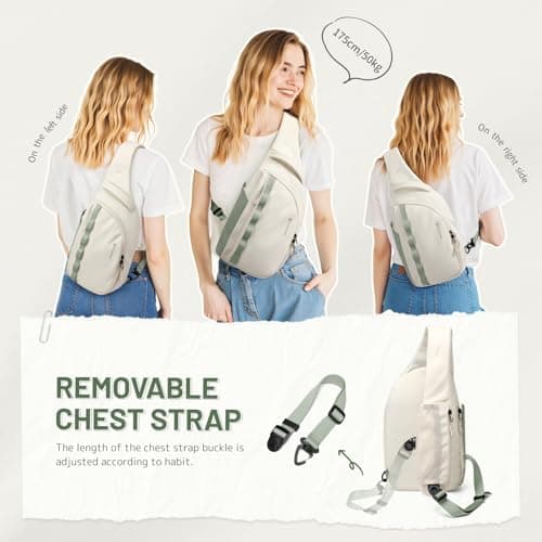 GOLF SUPAGS Sling Crossbody Bag for Men Women Tactical Shoulder Daypack Anti-Theft Cross Body Chest Bags for Casual Travel Hiking Sport Gym Motorcycle (Cream White & Mint Green) — view 6