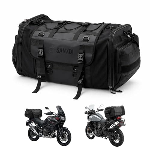 GreenWhim Motorbike Saddle Bag Large Motorcycle Travel Luggage Tail Bag 40-55LBlack Motorbike Travel Luggage Seat Bag with Waterproof Rain Cover Black