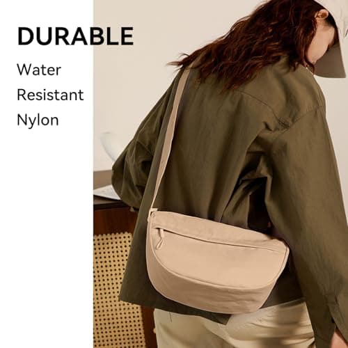 Crescent Bag Crossbody Bags for Women Trendy Small Nylon Fanny Pack Sling Hobo Bag Soft Casual (Khaki) — view 5