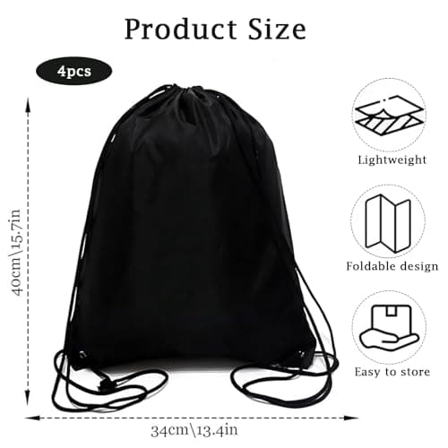 4 Pack Drawstring Bags,PE Bags Drawstring Gym Bag,Unisex String Swimming Bag Trainer Bag for Kids Adults, Large Drawstring Bag Backpack, Suitable for Sports,School,Gym,Travel,Yoga Beach(Black) — view 2