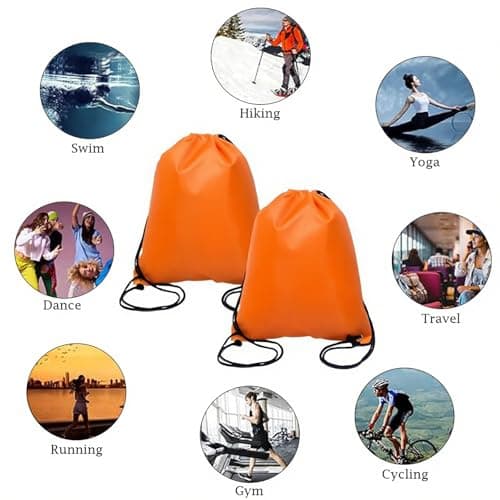 Senshuomy Drawstring Bags Swimming Sports Back Pack Drawstring Gym Bag for Mens & Womens - Ideal for School Travel, Picnic, Holidays, Shopping, Yoga （2pcs (Orange) — view 4
