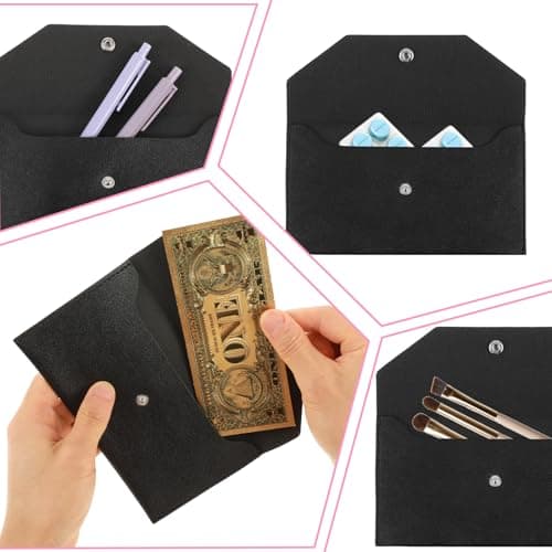 Cash Envelope Wallet, PU Leather Money Envelopes for Cash Waterproof Reusable Money Wallet for Travel Budgeting Wedding Birthday Graduation Holidays（Black） — view 4