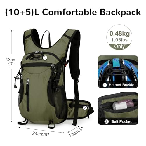 Outplea 15L Bike Backpack for MTB Motorcycle, Reflective Cycling Backpack Fits Hydration System, Hiking Rucksack for Outdoor, Green — view 2