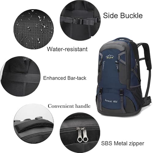 Mxaeyar 60L Hiking Backpack,Waterproof Travel Backpack,Lightweight Camping Rucksack with Machine Washable Design,Unisex Trekking Bag for Outdoor Adventures, Cycling, Daily Use，Dark Blue — view 3