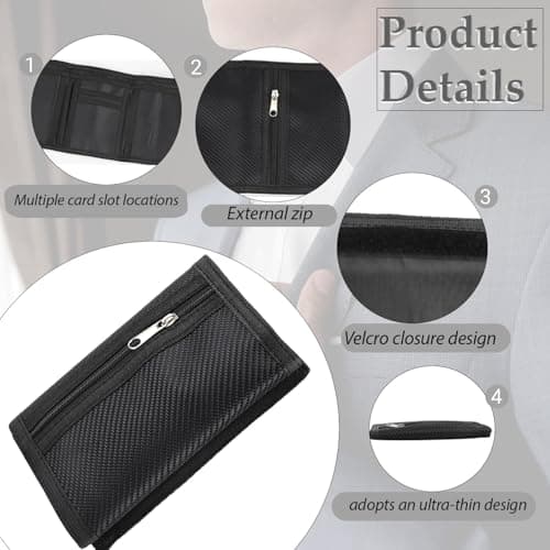 Slim Wallets for Men UK Thin Compact RFID Blocking Carbon Fiber Travel Wallet with Zipper Coin Purse Sports Wallet Holds 6 Cards Cash Gifts for Fathers Boyfriends Birthdays Black — view 5