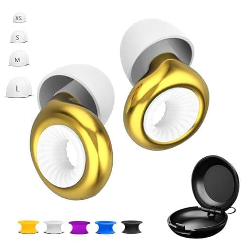 Reusable Ear Plugs for Sleep - Noise Cancelling, Snoring, Travel, and Concerts | 25dB Hearing Protection with Noise Reduction | Comes with 8 Ear Tips and XS/S/M/L - Black (Gold)