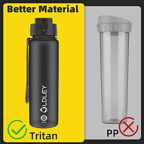 OLDLEY 1L/32oz Sports Water Bottle, 1000ml Motivational Drinks Bottle with Time Markings Leak Proof Drink & Lock Cover & No Straw, BPA Free for Adults Women Men Gym School Cycling Running Hiking — view 3