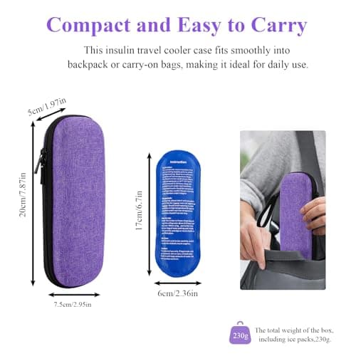Insulin Cooler Travel Case,Small Medicine Cool Bag with 2 Ice Packs for Diabetic Needles Injection Pen Storage,Portable Monjaro Travel Case Medical Medication Insulated Box for Diabetes (Purple) — view 2