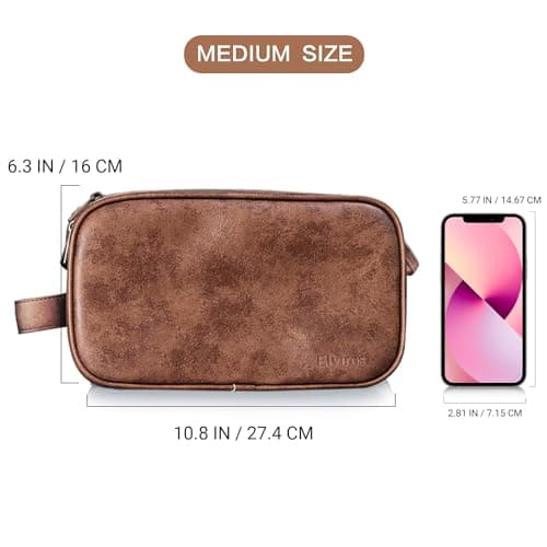 Elviros PU Leather Toiletry Bag for Men Water-Resistant, Dark Brown-Medium — view 6