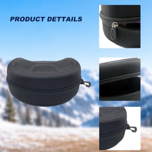SEIWEI Black Eyewear Case for Safety Goggles Sunglasses, Hard Shell Shockproof Protective Box EVA Storge Bag with Zipper & Carabiner Hook [Big] — view 2