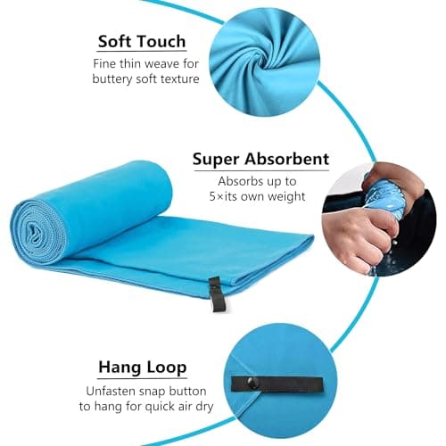 Microfibre Towel, Lightweight & Quick Dry Gym Towels, Soft, Super Absorbent, Ultra Compact Towel Great for Sports, Camping, Gym, Beach and Swimming (Sky Blue, 40x80cm) — view 3