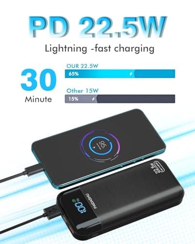 Power Bank 27,000mAh, PD3.0 QC4.0 22.5W Fast Charging PD20W USB C PowerBank Portable Charger With LCD Display 3 Outputs & 2 Inputs for Smartphones Tablets and More — view 2