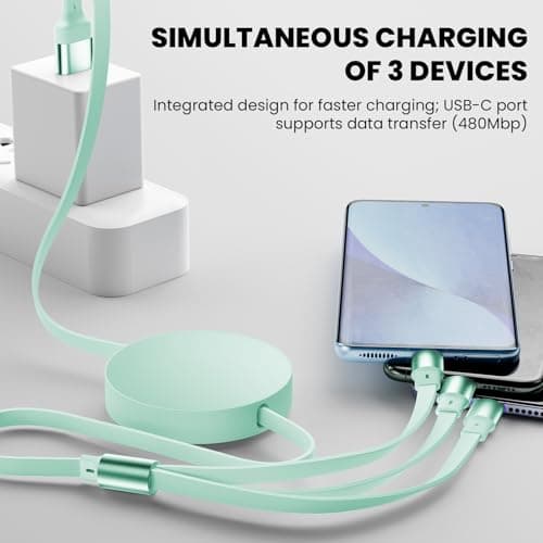 Diyuna 3 in 1 USB Multi Charger Cable, 120W Fast Multi Charging Cable with USB A/C, Retractable Charging Cable for Multiple Devices, Multiple Charger Cable Compatible for Pad, Phone, Laptop(Green) — view 2