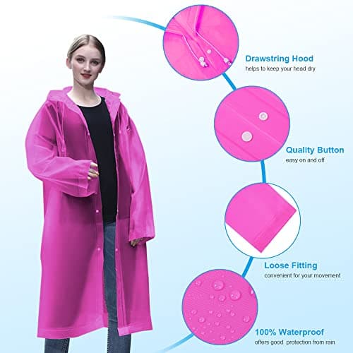 Vicloon Portable Raincoat, 2 Pack Rain Poncho Adult Waterproof with Hoods and Sleeves, Reusable Rain Resistant Poncho for Camping, Emergency Situations, Travel — view 5