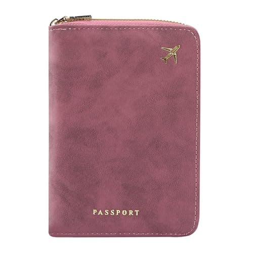 ILIYAH RFID Anti-Theft Passport Wallet Holder - Waterproof PU Leather Family Travel Document Organizer with Safe Zipper (Rose)