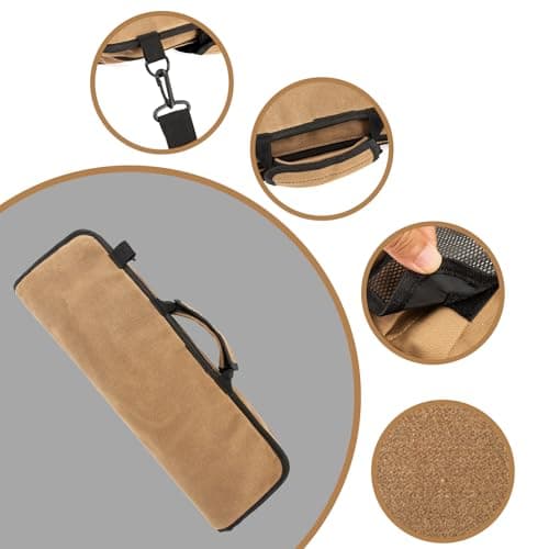 XITVVyg Chef Knife Case (12 Pockets), Heavy Duty Waxed Canvas Storage with Handle, Multi-Function Knife Tool Roll Bag for Home Kitchen Traveling (Khaki) — view 2