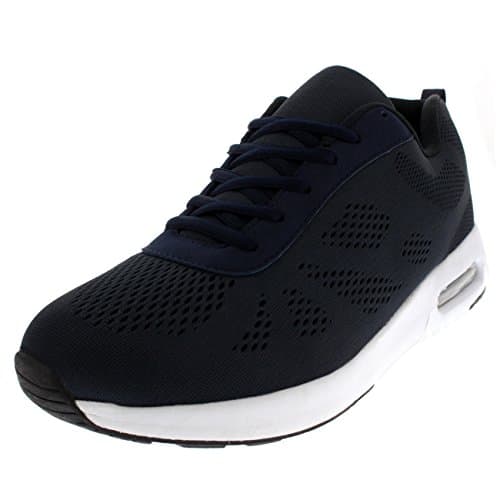 Get Fit Men’s Air Cushioned Running Trainers - Lightweight Breathable Gym Shoes with Shock Absorbing Sole - Comfortable Lace-Up Athletic Walking Sneakers - Navy/White - 11