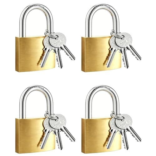 4 Pcs Padlocks with Keys, Suitcase Locks for Luggage Backpacks Travel Bags Gym Locker (48mm, Gold)