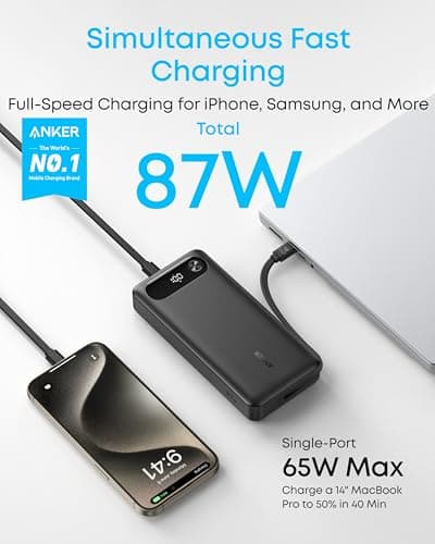 Anker Power Bank, 20,000mAh Travel Essential, Built-in USB-C Cable — view 2